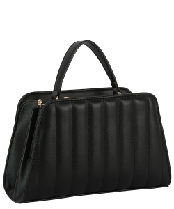 Stripe Quilted Top Handle Satchel Bag TDE-0063 BLACK